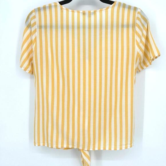 Madewell Agency Tie-Front Button Top in Pompano Stripe, XS - Picture 5 of 9